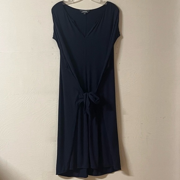Lands End Women’s Navy Jersey Knit Wrap Tie Front Dress Sleeveless Size 3X - Picture 1 of 6
